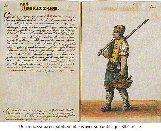Un Terrazzaro en habits vénitiens avec son outillages - 13è siècle