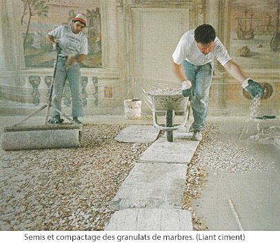 Semis et compactage des granulats de marbres.